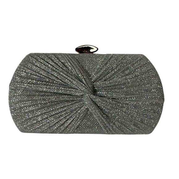 Silver Tone Metal Hardware Frame Glitter Fabric Clutch Evening Bag B72Q - Picture 2 of 7